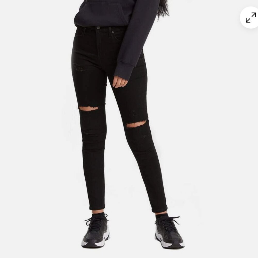 Levis 721 High rise women's skinny jean - black distressed, raw hem